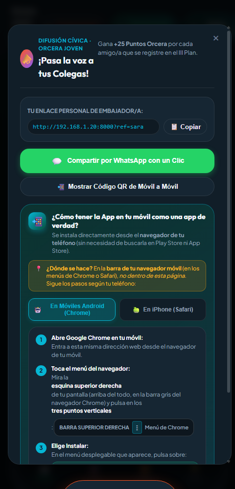Pantallazo móvil con las formas de promoción de la App